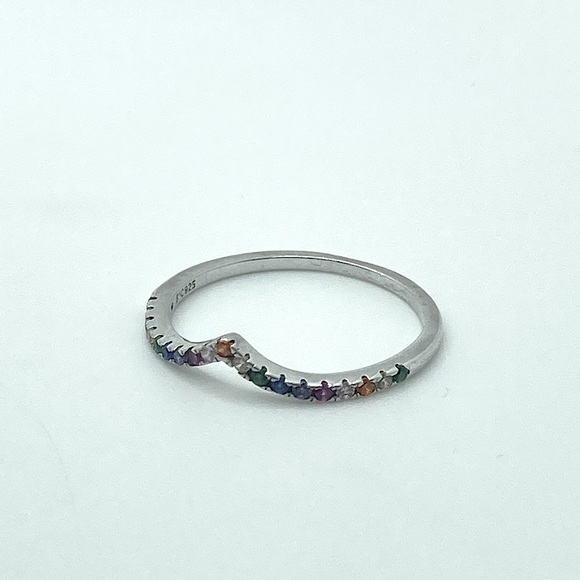 Vtg sterling rainbow multi gem stone chevron V ring sz 6.75 - Picture 5 of 15